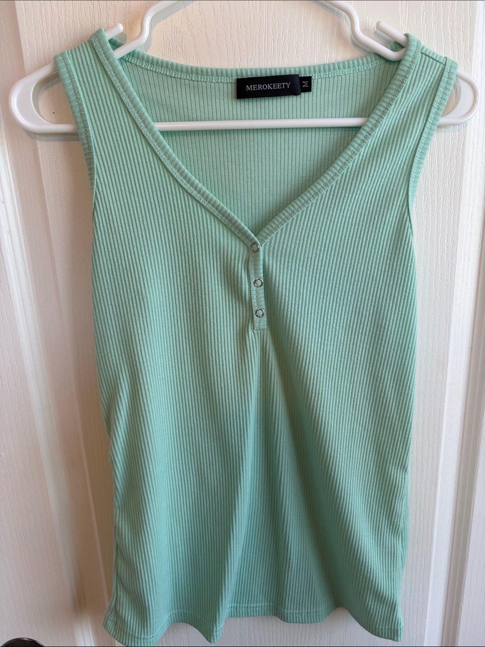 Merokeety Women's Mint Ribbed V-Neck Tank